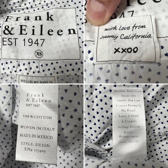 Frank & Eileen EILEEN Heart Print Relaxed Button Up Shirt SIZE XS Navy White - Picture 3 of 12